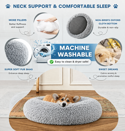Dog bed with features highlighted on a white background